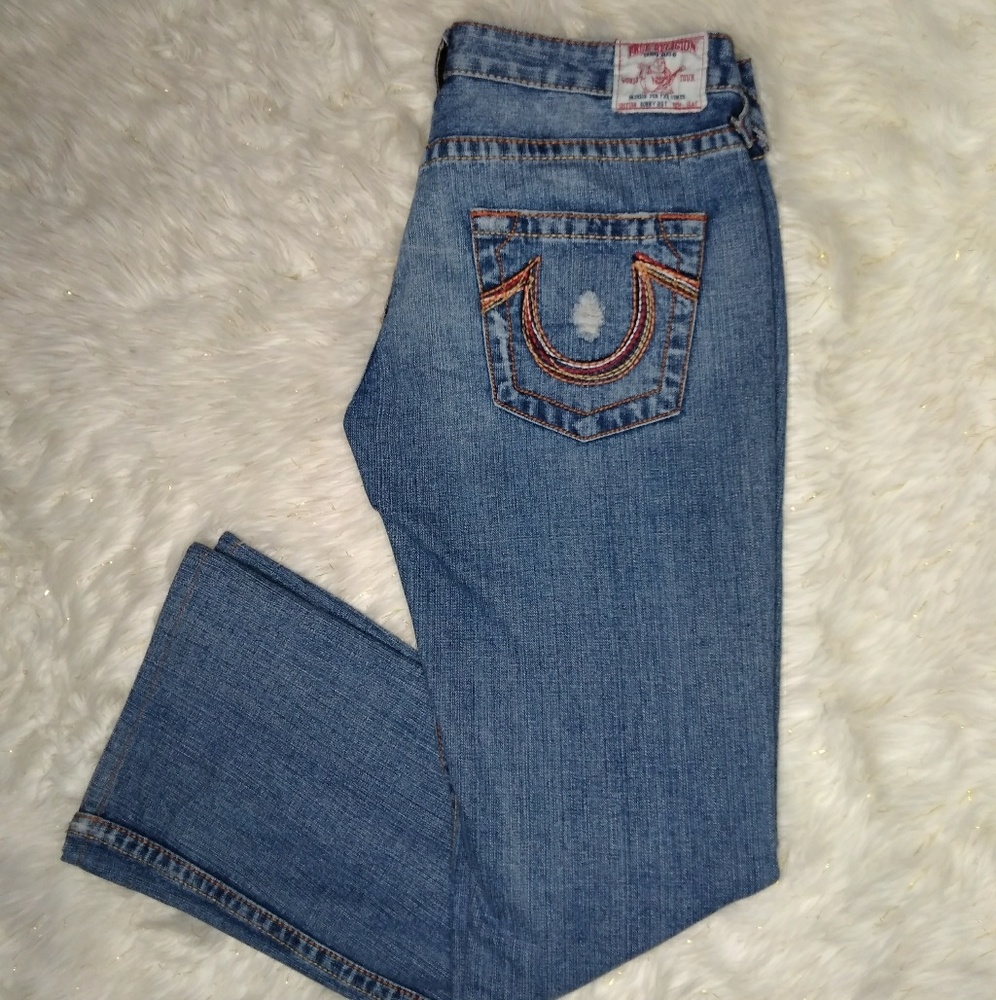True Religion Red Destroyed Bootcut Denim